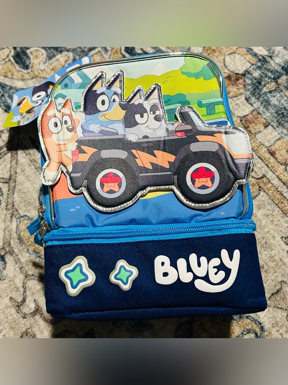 NWT Bluey Kids Lunch Bag with Cartoon Car Design Double Layer - Blue